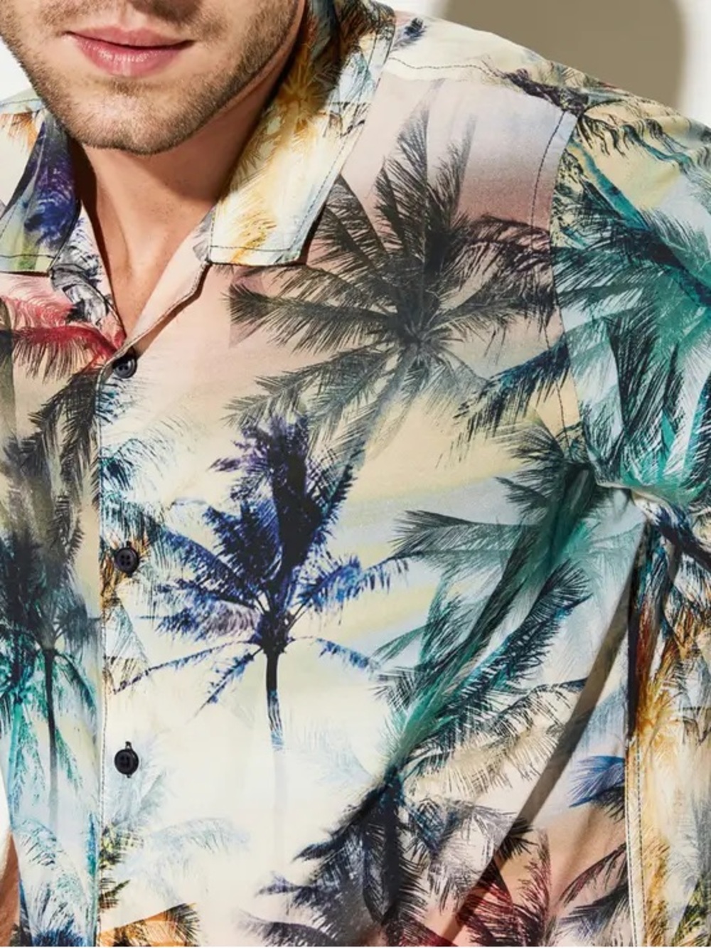 GUESS Mens Vacation Shirt Button Up Lightweight Tropical